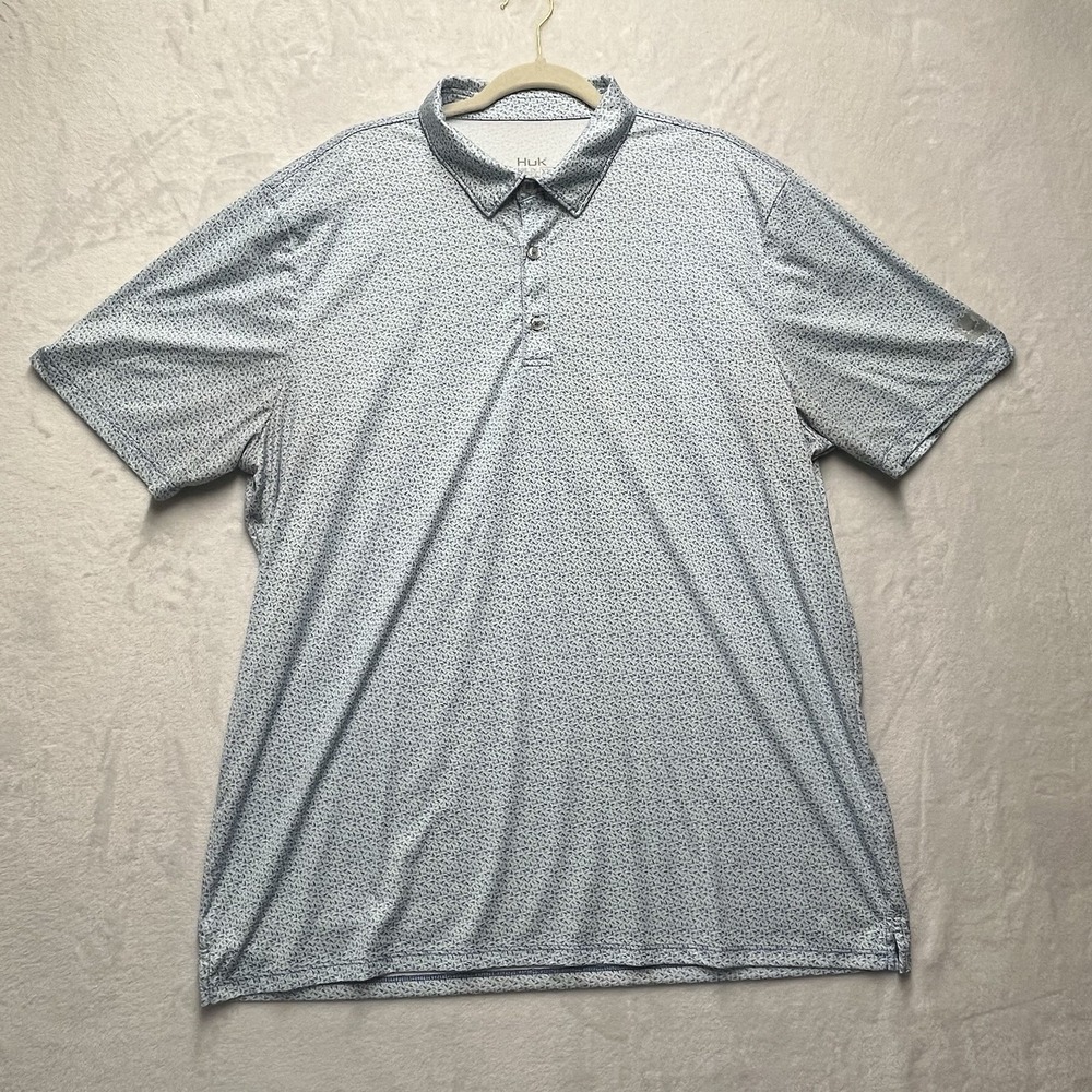 Huk Performance‎ Fishing Polo Shirt Men's XXL  Hook Print Short Sleeve Outdoors
